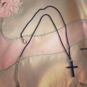 Black metal cross pendant with chain